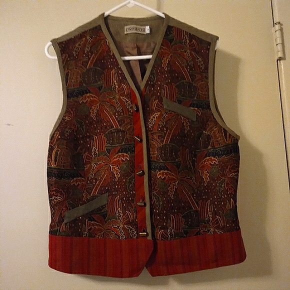 Vintage Canvasbacks Tencil & Linen Palm Trees Vest Size Large - Picture 10 of 14